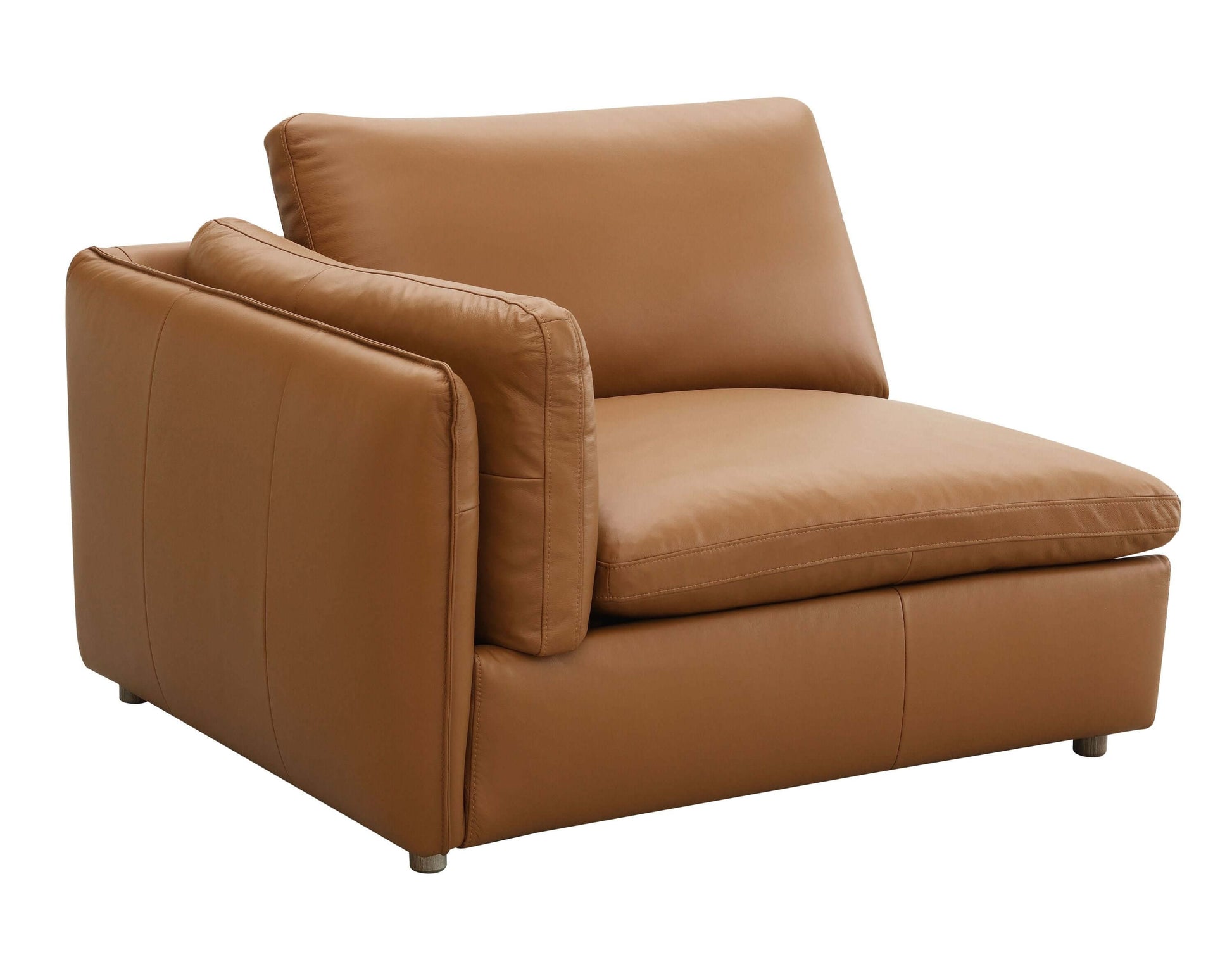 Brighton Top Grain Leather Low Profile Modular Sofa in tan color, showcasing modern design and luxurious comfort.