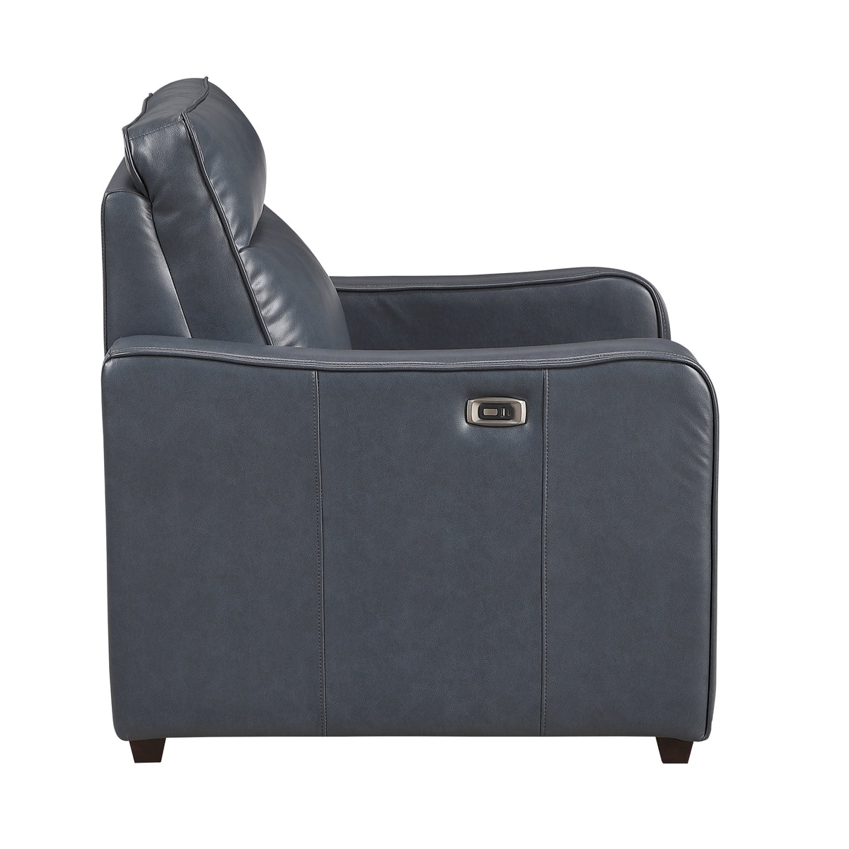 Haddon power reclining sofa, loveseat and chair set in navy faux leather