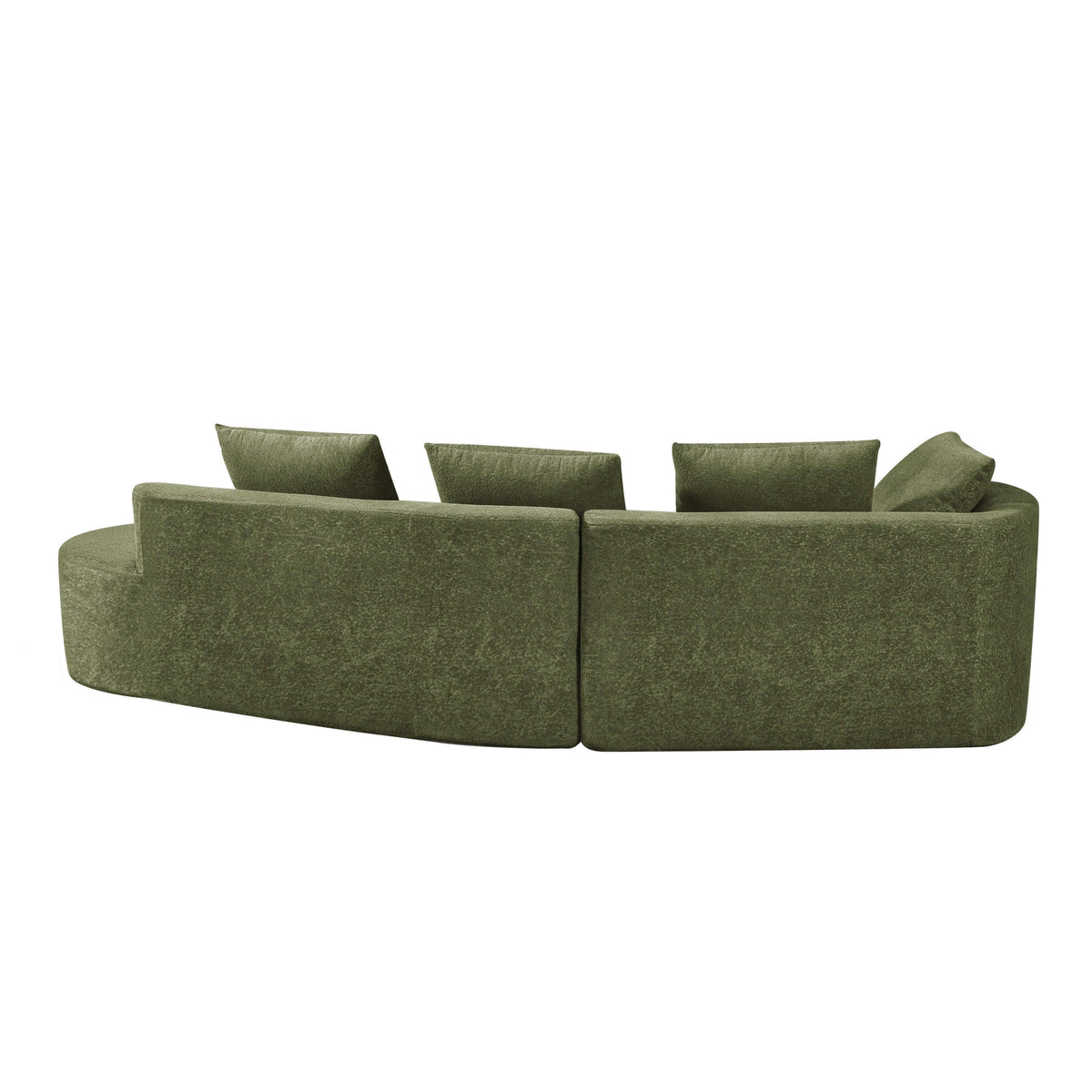 Modern Low Profile Modular Curved Foam Sofa 116' (4 Colors) in green fabric viewed from the back side.
