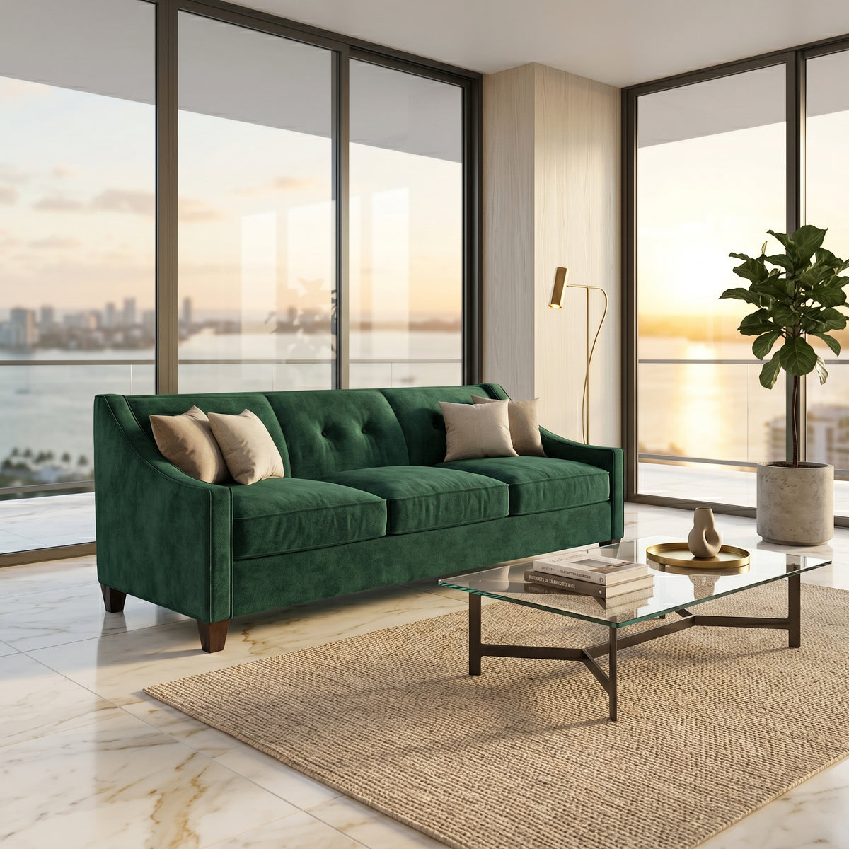 Berlin Classic Sofa – 87" American-Made 3-Seat Sofa - Velvet Antique Kelly Green - Velvet (3)