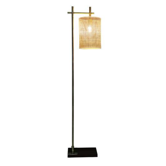 Brizo Dark Brown & Bronze Floor Lamp – 59" Corner Lamp with Bamboo Shade