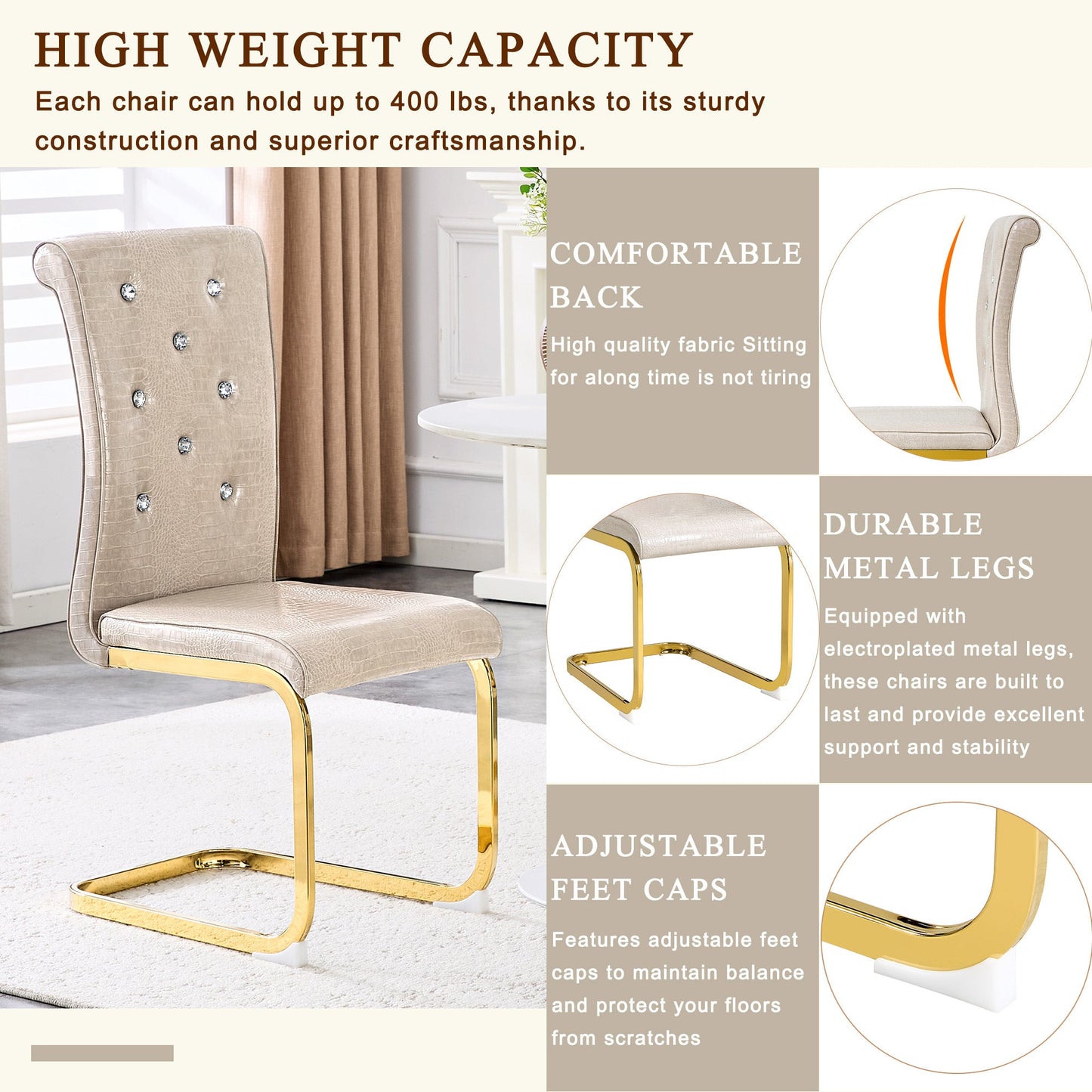 Kinsey Beige, Gold Legs, Set of 4