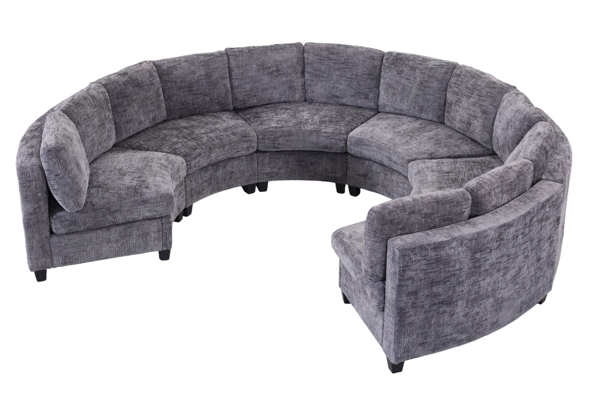 Harlan Curved Modular Sectional Sofa – Chenille, Solid Wood Frame, 4 Colors - Dark Gray (10)