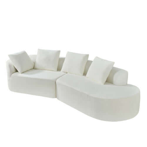 Modern Low Profile Modular Curved Foam Sofa 116' (4 Colors) in white with plush cushions and a unique curved design.