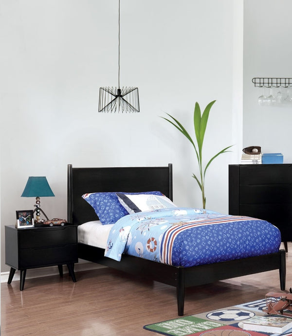 Henrik Mid-Century Wood Platform Bedroom Set in Black