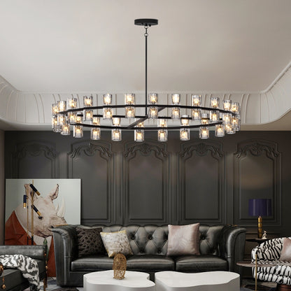 48 Inch Luxury Crystal Chandelier, Living Room Decorative Light, Simple Modern Dining Room LED Lighting, Bulbs Included, Black