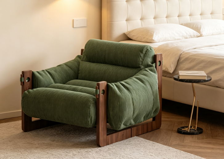 Green oil-waxed leather lounge chair