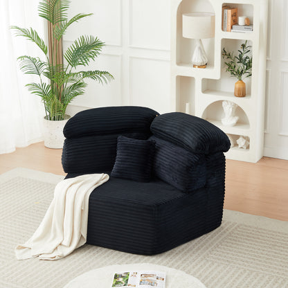 Newbury Corduroy Pentagonal Lounge Chair – 53" Modular Single Seat, Black