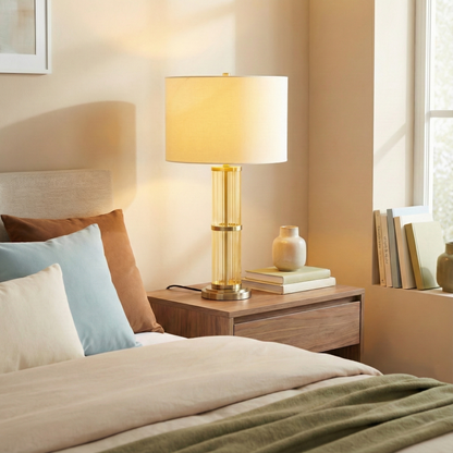 Echo Brushed Nickel Table Lamp – 30" Clear Glass Body Lamp with Linen Shade