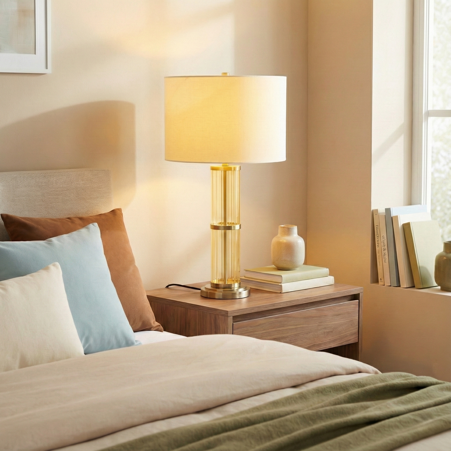Echo Brushed Nickel Table Lamp – 30" Clear Glass Body Lamp with Linen Shade