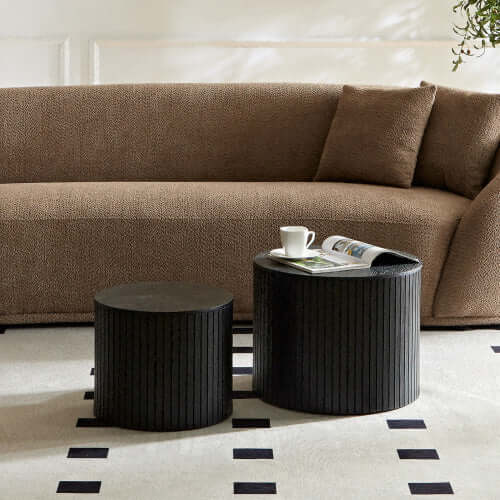 Handcrafted MDF Round Accent Table Set (2-Piece) – in room setting