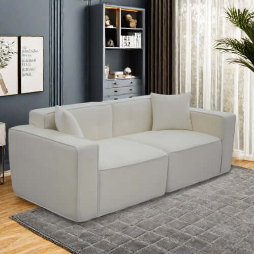 Modern Low Profile Box Arm Memory Foam Sofa 90" in light gray, offering stylish comfort for contemporary living rooms.
