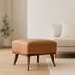 MCM Buffalo Tan Leather Ottoman 20" – Square Leather Footstool & Accent Seat, rich leather and mid-century design
