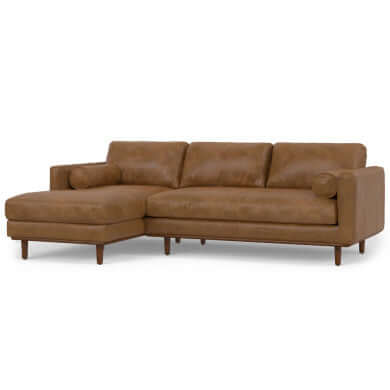 Morrison MCM Genuine Leather Sectional Chaise Sofa 102" – Modern Leather Chaise Sectional (2 Colors) in brown