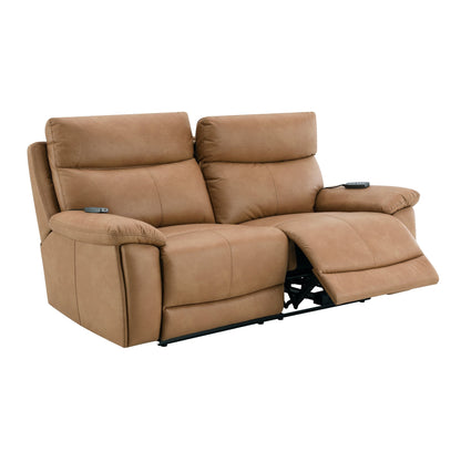 Chavis Brown Leather Aire Power Motion Loveseat – 76" Recliner with USB & Power Headrest