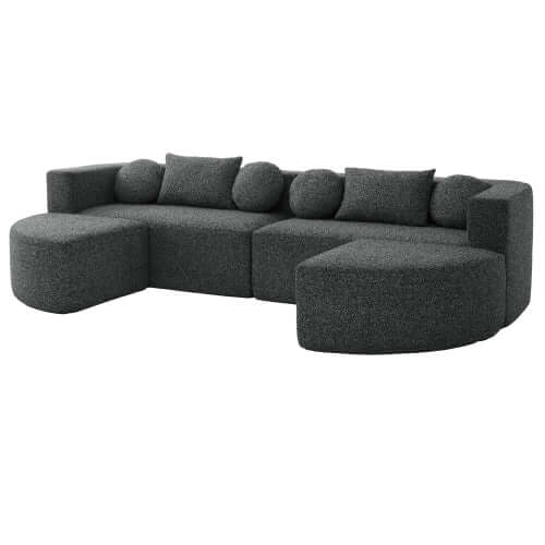 Boneless Boucle Modular Sectional Sofa 115” – Deep Seat Curved U-Shaped Foam Couch for 6