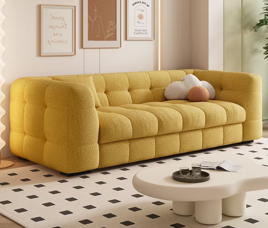Fairfax Yellow Velvet Sofa Bed – 87" Pull-Out Sleeper with Mattress
