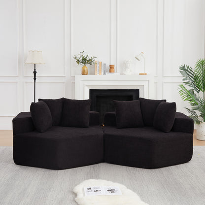 Birchwood Chenille Hexagonal Lounge Chair – 54" Modular Seat, Black (Set of 2)