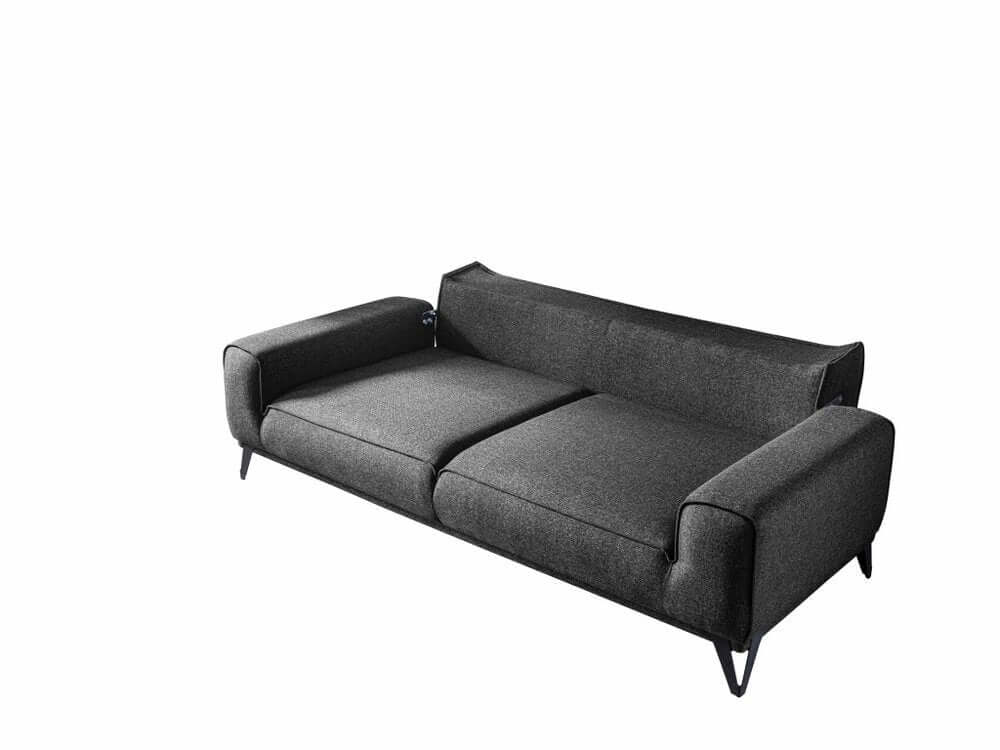 90" Dark Gray Linen Sleeper Sofa And Toss Pillows With Silver Legs in modern design