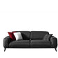 90" Dark Gray Linen Sleeper Sofa And Toss Pillows With Silver Legs featuring decorative pillows.