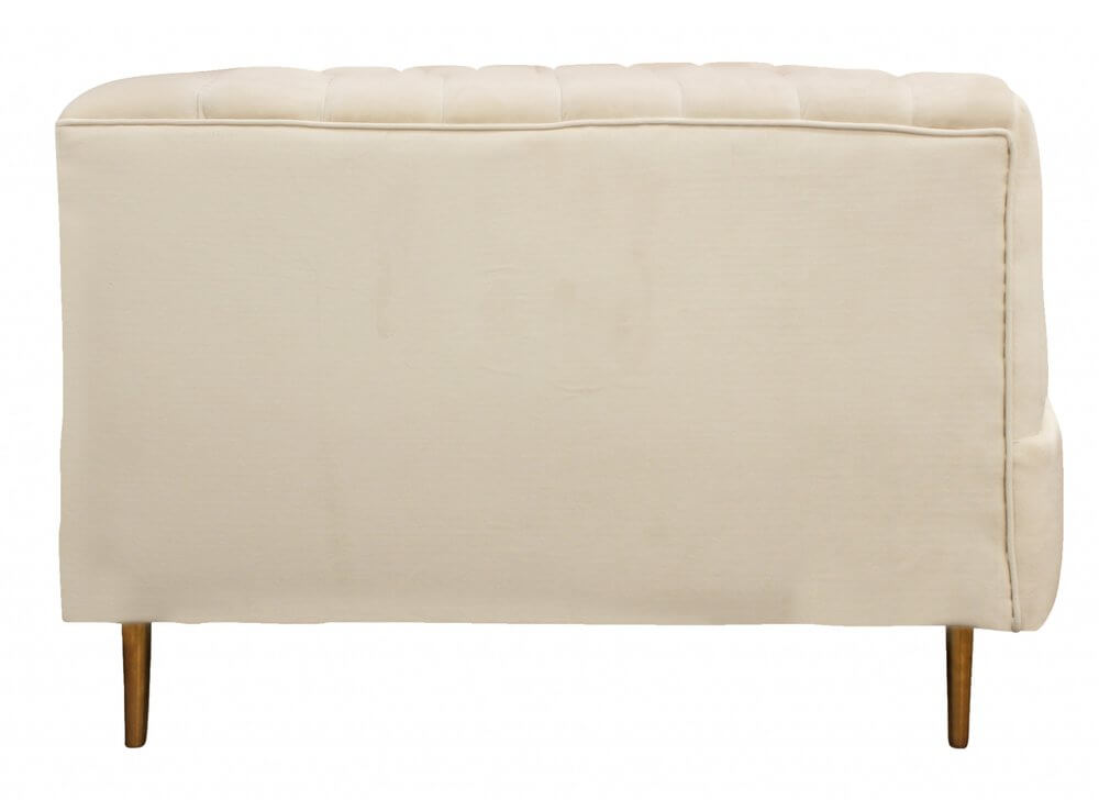 90" Ivory Velvet Sofa And Toss Pillows With Gold Legs - Back view showcasing soft fabric and elegant design.