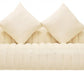 90" Ivory Velvet Sofa And Toss Pillows With Gold Legs in a luxurious design featuring soft upholstery and stylish gold legs.