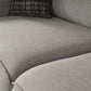 Detail of the 90" Linen Linen Sleeper Sofa and Toss Pillows with Silver Legs showcasing soft grey fabric.