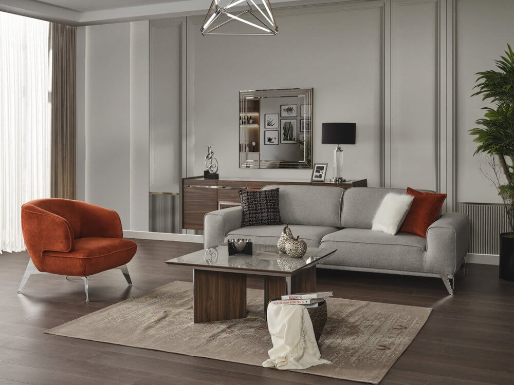 90" Linen Linen Sleeper Sofa And Toss Pillows With Silver Legs in a modern living room setting.