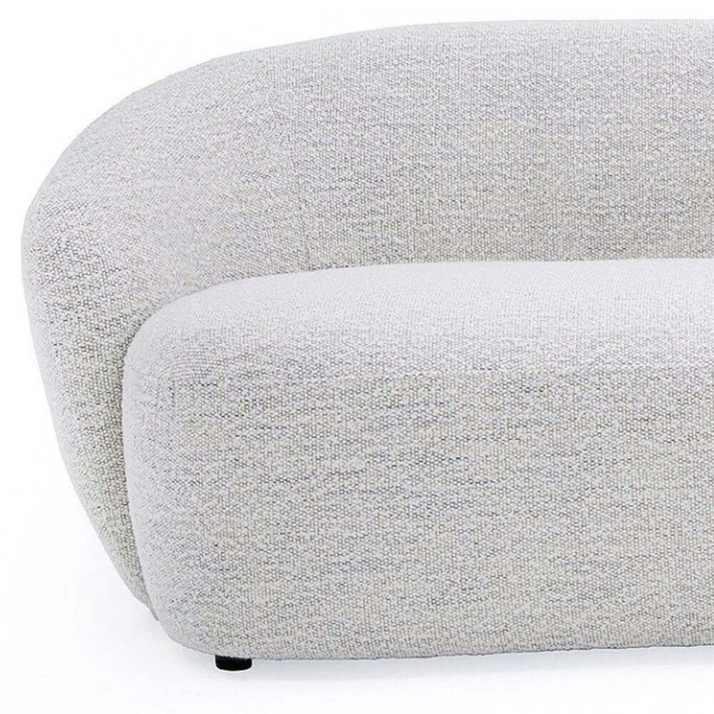90" Off White Fabric Sofa With Black Legs close-up view of soft texture and contemporary design.