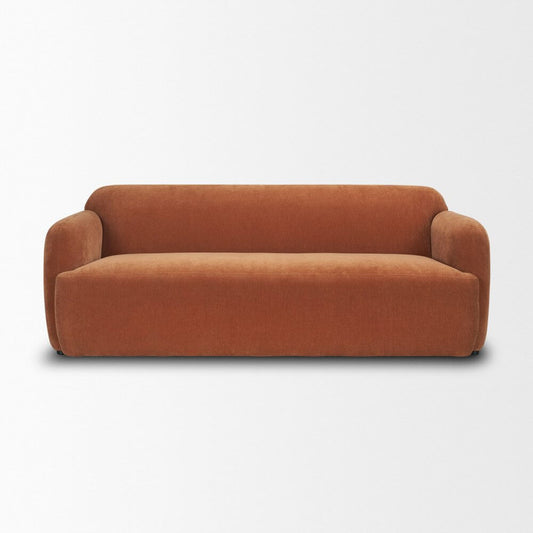 90" Orange Fabric Sofa | Farmhouse Style Upholstered Living Room Couch - Cozy and inviting design.