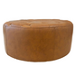Seletar Round Button Tufted Leather Ottoman – 37” Genuine Leather Ottoman (MCM Style, Multi-Functional) in rich tan leather.