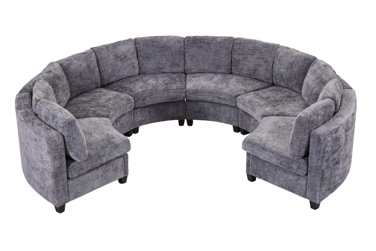 Harlan Curved Modular Sectional Sofa – Chenille, Solid Wood Frame, 4 Colors - Dark Gray (9)