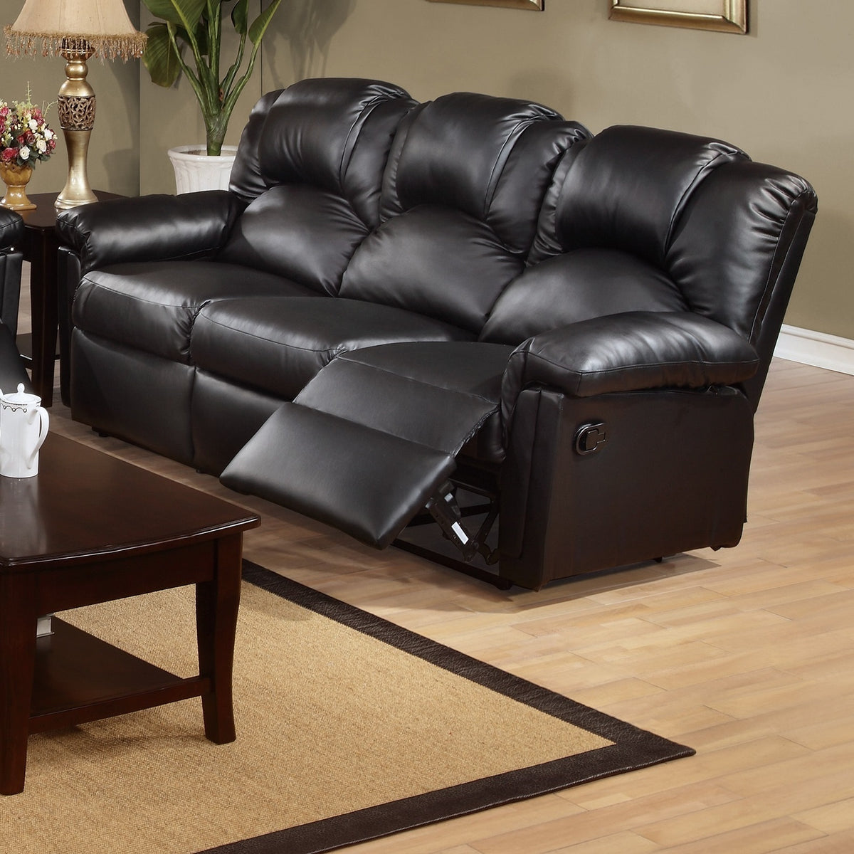 Brennan Black Bonded Leather Reclining Sofa & Recliner Set