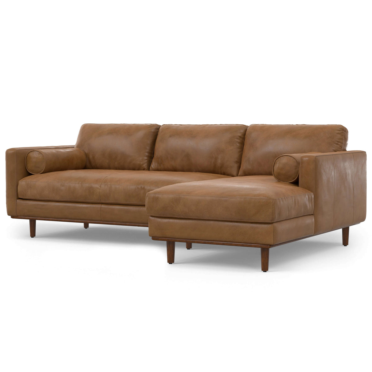 Morrison MCM Genuine Leather Sectional Chaise Sofa 102" – Modern Leather Chaise Sectional (2 Colors) in brown leather.