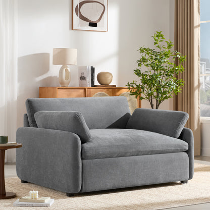 Galloway Gray Chenille Oversized Accent Chair – 50" Wide Deep-Seat Armchair with Pillows