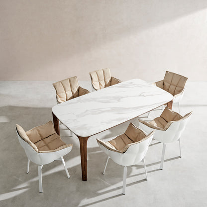 Gideon Calacatta Ceramic Dining Table – 78.7" Rectangular Table with Walnut-Stained Ash Base