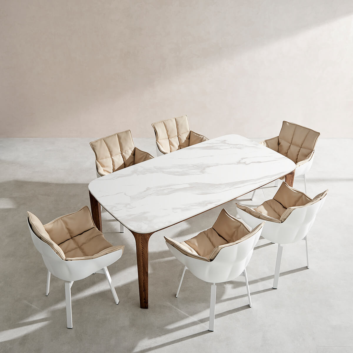 Gideon Calacatta Ceramic Dining Table – 78.7" Rectangular Table with Walnut-Stained Ash Base