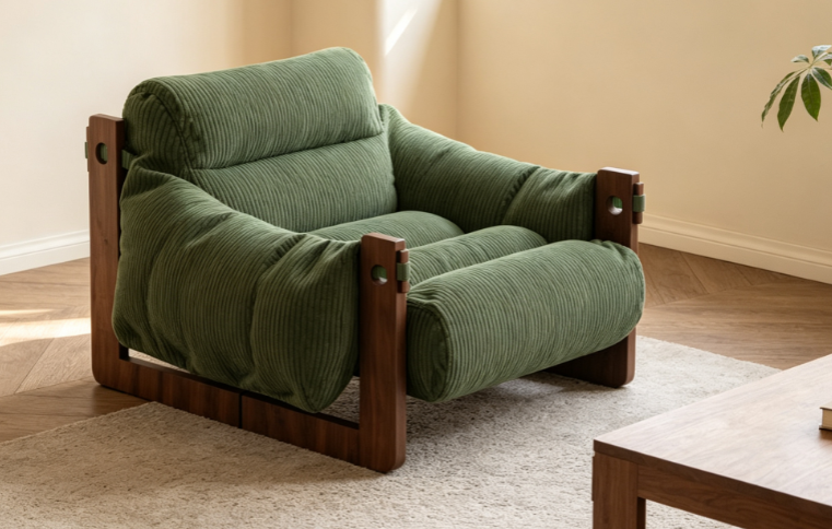 Green oil-waxed leather lounge chair