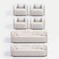Kenna Living Room Set in White, 2 Sofas + 4 Square Chairs