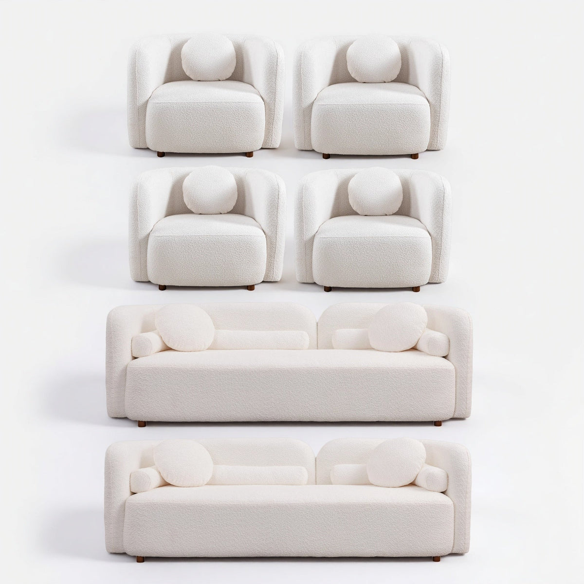 Kenna Living Room Set in White, 2 Sofas + 4 Square Chairs