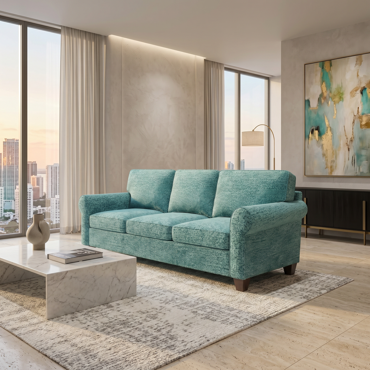 Augusta Sofa – Made in USA, Custom Fabric Options, 83" Classic Design - Hepburn HRP Emerald - Fabric (1)