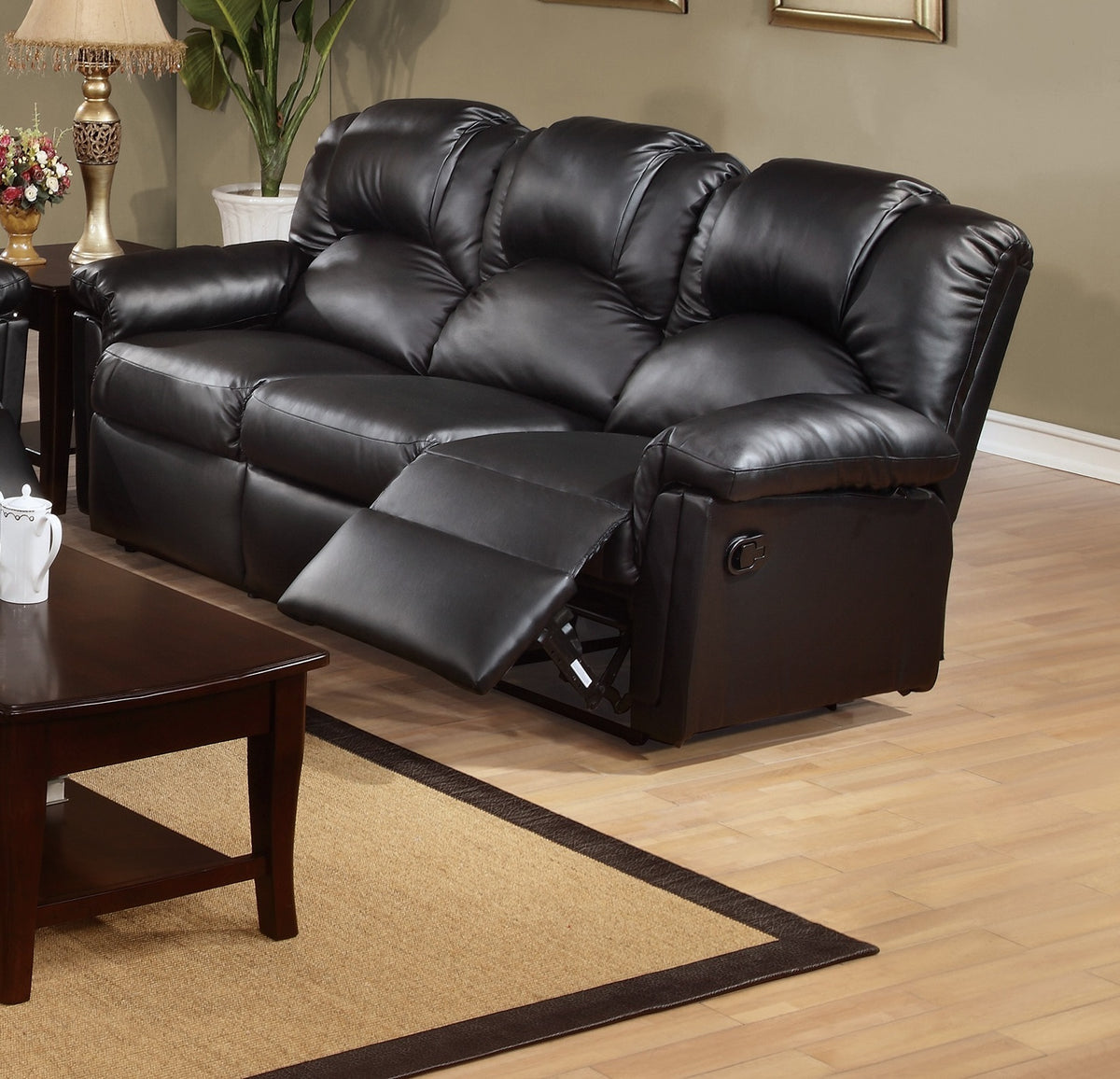 Brennan Black Bonded Leather Reclining Sofa