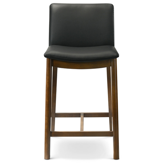 Shannon Black Vegan Leather Counter Stool – 35" Mid-Century Solid Wood Stool