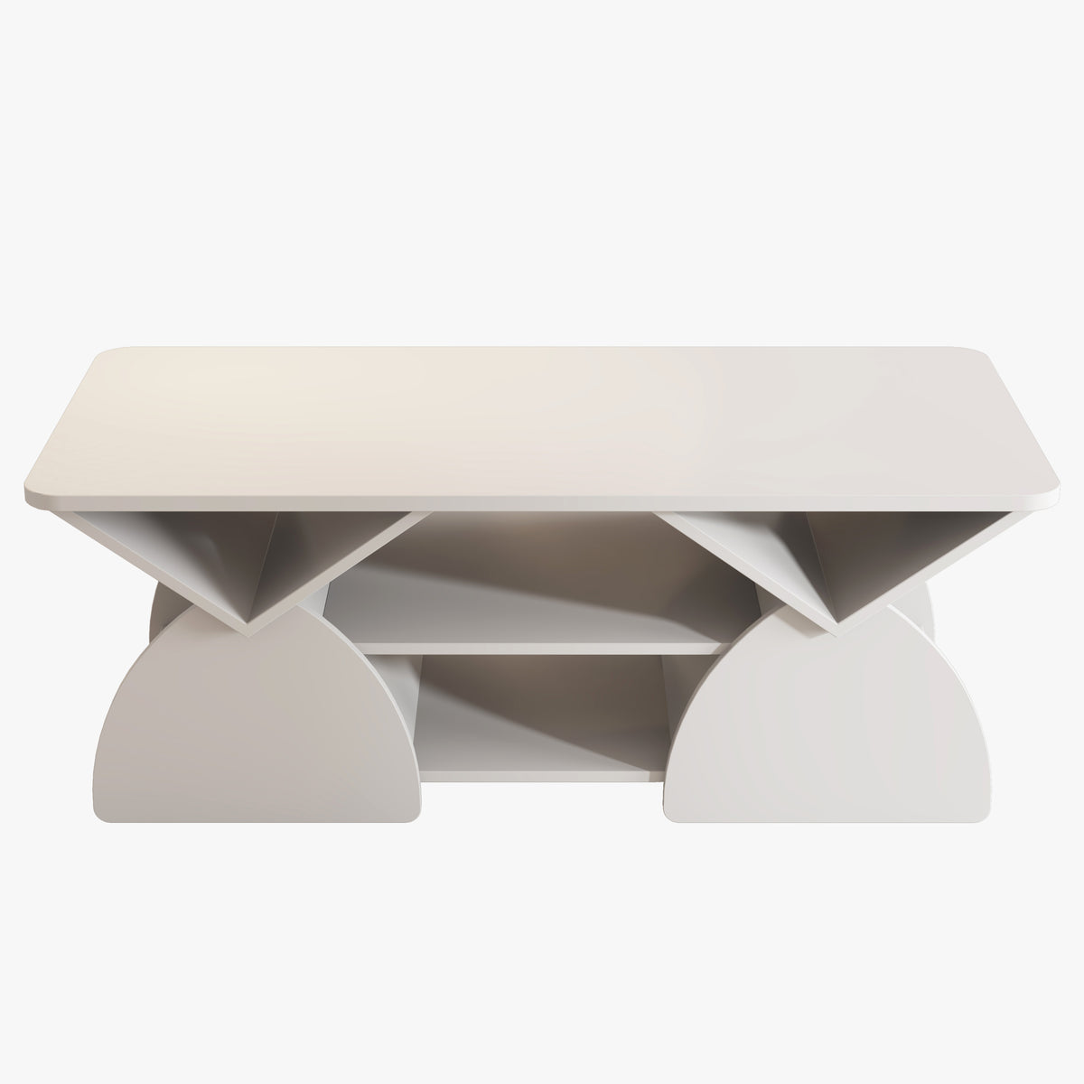 Modern Geometric Engineered Wood Coffee Table with Rounded Corners, White, 47.24" x 23.62"