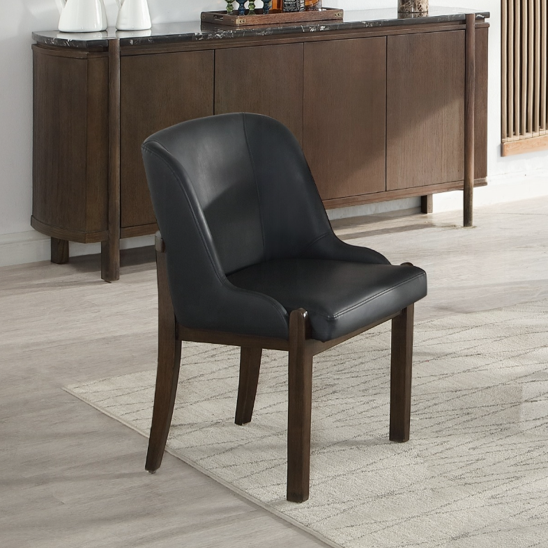 Tobin Black Leatherette & Walnut Dining Side Chair – 32" Padded Side Chairs (Set of 2)