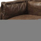 Close-up view of the 94" Chocolate Top Grain Leather Sofa With Dark Brown Legs showcasing luxurious leather texture.