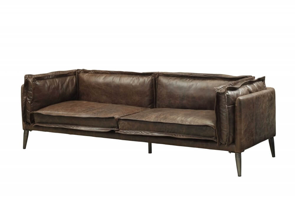 94" Chocolate Top Grain Leather Sofa With Dark Brown Legs, luxurious leather sofa with dark brown legs for elegant decor.