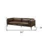 94" Chocolate Top Grain Leather Sofa With Dark Brown Legs displayed with dimensions 94"x30"x34".