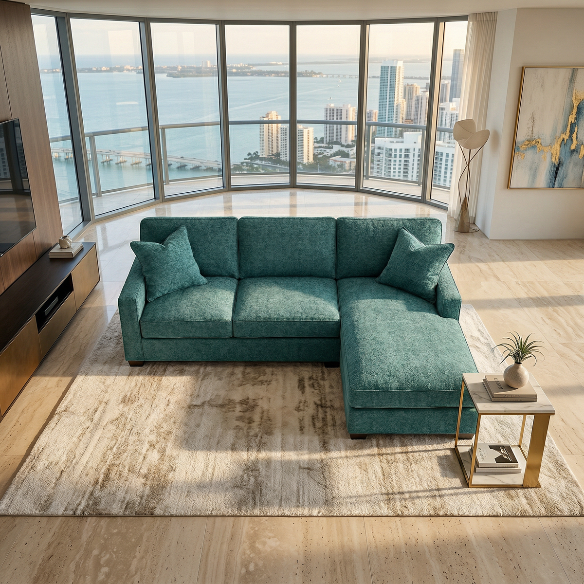 Clifford L-Shaped Sectional Sofa – Made in USA, 9 Fabric Options - Hepburn Emerald - Fabric (10)