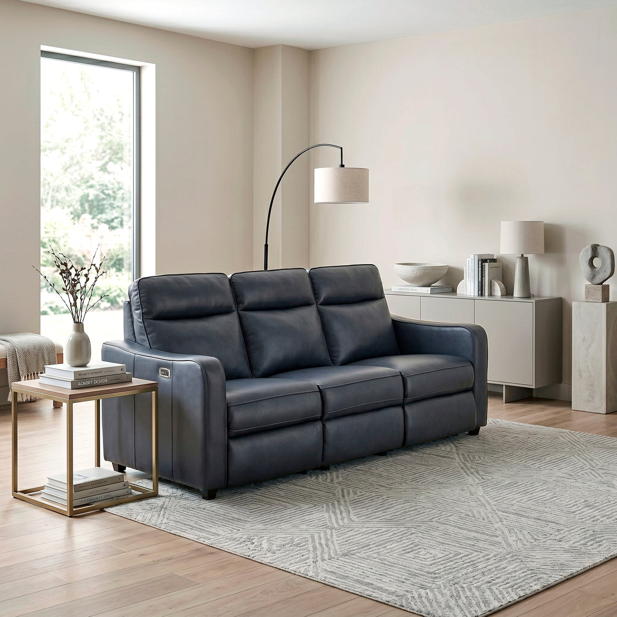 Haddon Navy Faux Leather Power Reclining Sofa